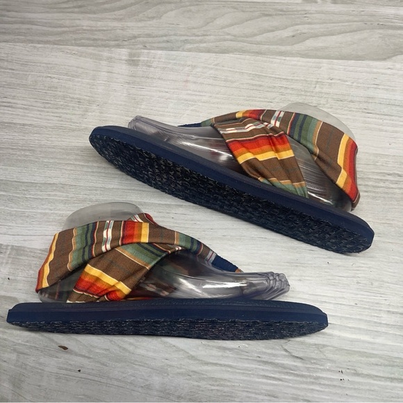 Sanuk Striped Multicolor Fabric Yoga Mat Thong Sling Back Sandal Women’s Size 8 - Picture 3 of 12